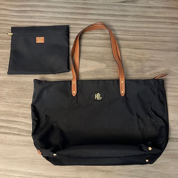 LAUREN RALPH LAUREN BLACK TOTE BAG WITH DETACHABLE SMALLER BAG - Picture 1 of 17